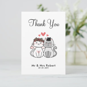 Cute Cat Bride And Groom Thank You Card