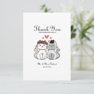 Cute Cat Bride And Groom  Thank You Card
