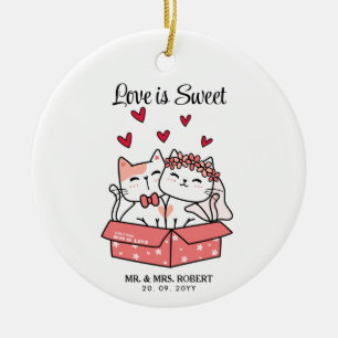 Cute Cat Bride And Groom Wedding Ceramic Tree Decoration