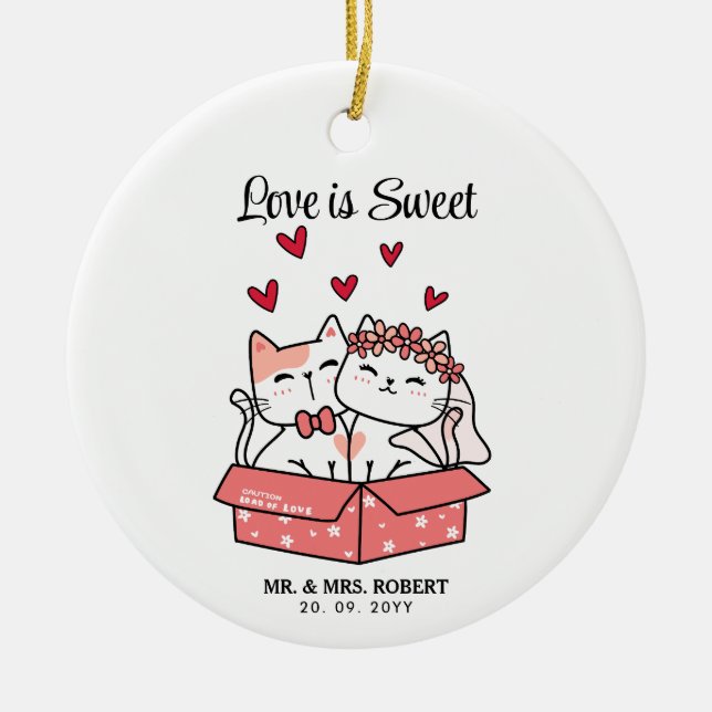 Cute Cat Bride And Groom Wedding  Ceramic Tree Decoration (Front)