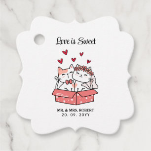 Cute Cat Bride And Groom Wedding Favour Tags