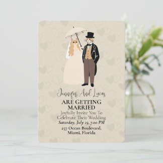 Cute cat bride and groom wedding invitation