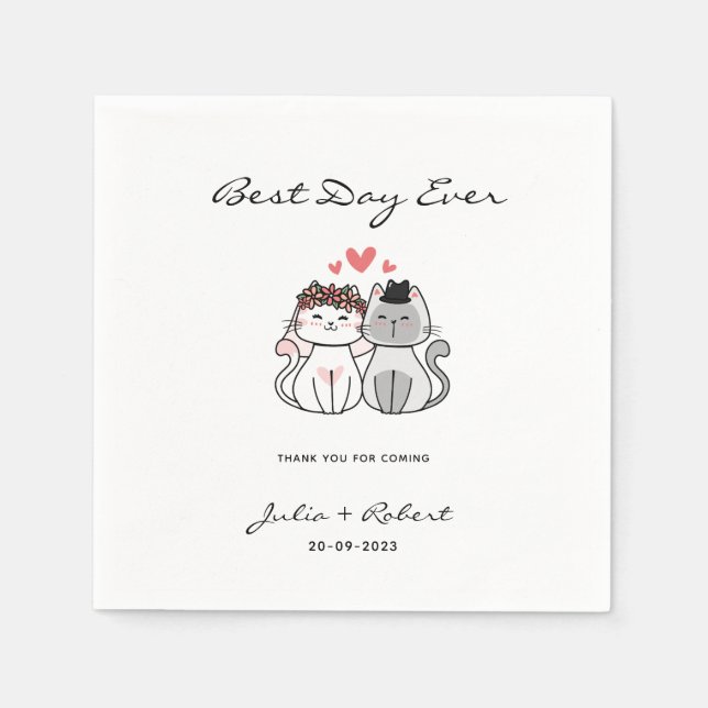 Cute Cat Bride And Groom Wedding Paper Napkins (Front)