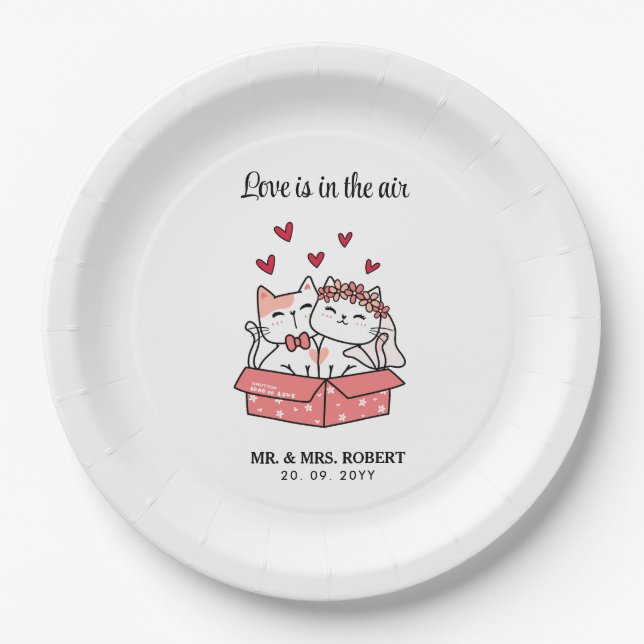 Cute Cat Bride And Groom Wedding Paper Plate (Front)