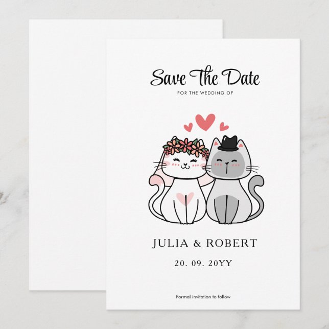 Cute Cat Bride And Groom Wedding  Save The Date (Front/Back)