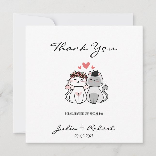 Cute Cat Bride And Groom Wedding Thank You Card (Front)