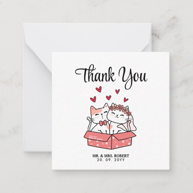 Cute Cat Bride And Groom Wedding Thank you  Card (Front)