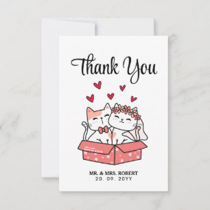 Cute Cat Bride And Groom Wedding Thank you Card