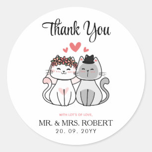 Cute Cat Bride and Groom Wedding Thank You  Classic Round Sticker