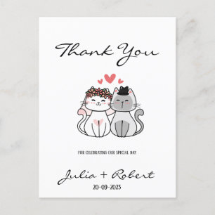 Cute Cat Bride And Groom Wedding Thank You  Postcard