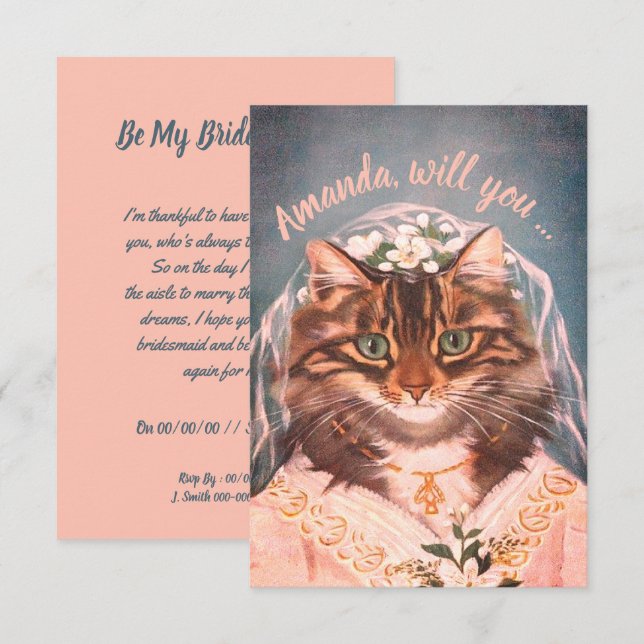 Cute cat bride be my bridesmaid/maid of honour inv invitation (Front/Back)