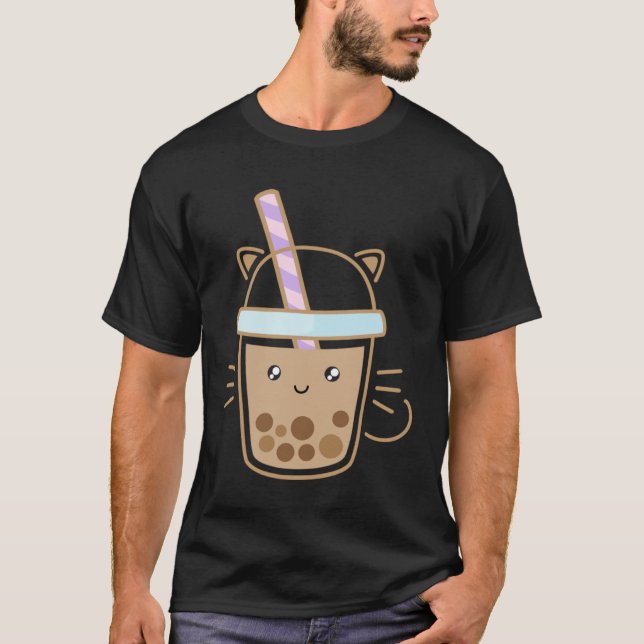 Cute Cat Bubble Boba Milk Tea Rainbow Bes Tea T-Shirt (Front)