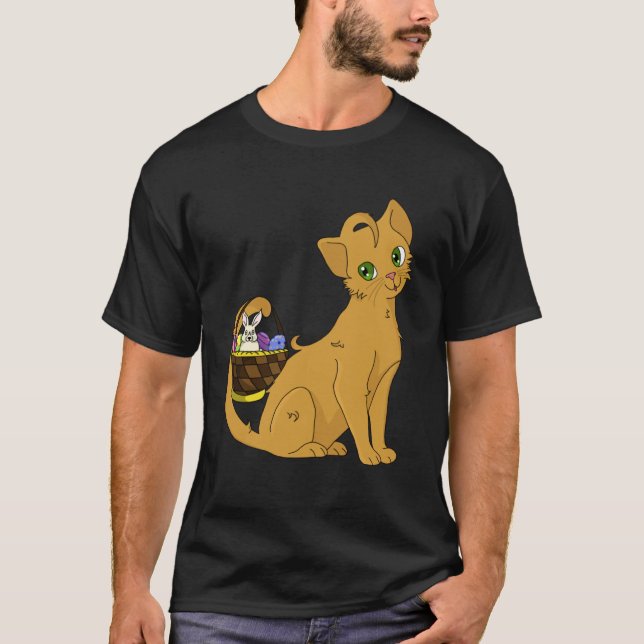Cute  Cat Bunny Basket Easter Egg T-Shirt (Front)
