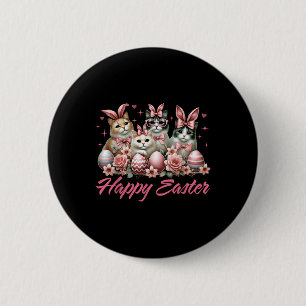 Cute Cat Bunny Happy Easter Cat Lover Kitty Rabbit 6 Cm Round Badge