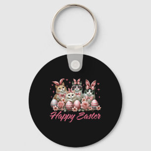 Cute Cat Bunny Happy Easter Cat Lover Kitty Rabbit Key Ring