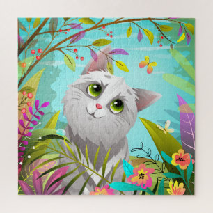 Cute Cat Butterflies Flowers Puzzle