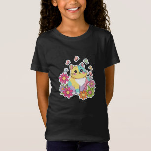 Cute Cat & Butterfly Garden Kids T-Shirt