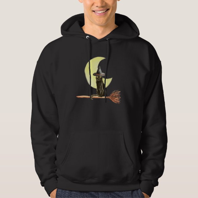 Cute Cat Ca Cat Cat On Broom Hoodie (Front)