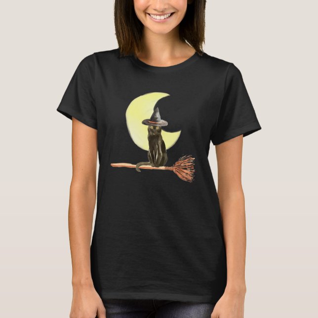Cute Cat Ca Cat Cat On Broom T-Shirt (Front)