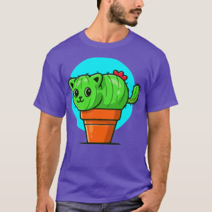 Cute Cat Cactus Cartoon Illustration T-Shirt