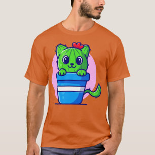 Cute Cat Cactus Cartoon T-Shirt
