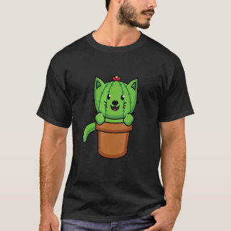 Cute Cat Cactus Plant Cat Gardening T-Shirt