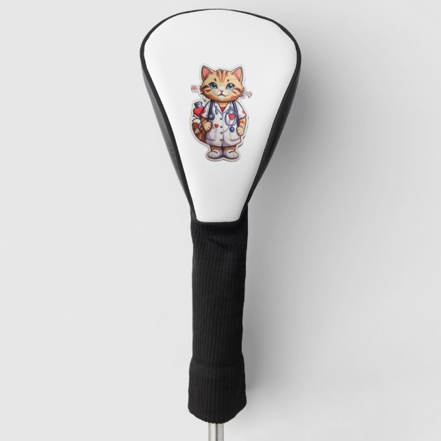 Cute cat cardiology nurse   golf head cover (Front)