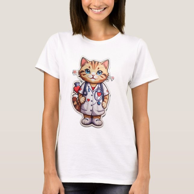 Cute cat cardiology nurse T-Shirt (Front)