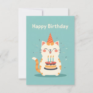 Cute cat carrying birthday cake card