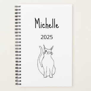 Cute Cat Cartoon 2025 Winking Kitty Black White   Planner