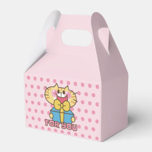 Cute Cat Cartoon Baby Pink Polka Dots Party Favour Box