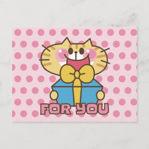 Cute Cat Cartoon Baby Pink Polka Dots Party Postcard