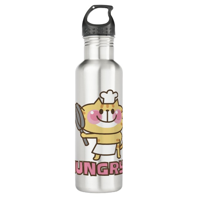 Cute Cat Cartoon Chef Pink Funny Kids Party  710 Ml Water Bottle (Front)