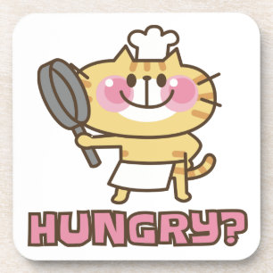 Cute Cat Cartoon Chef Pink Funny Kids Party  Coaster