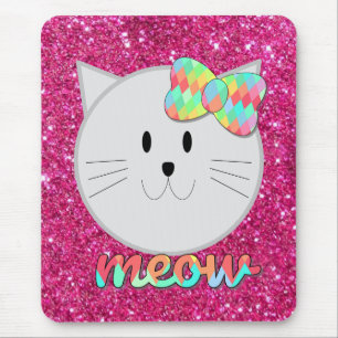 Cute cat cartoon face kids adorable pink mouse mat