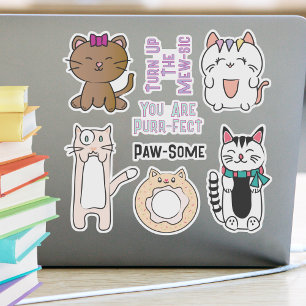 Cute Cat Cartoon Funny Custom-Cut Vinyl Sticker