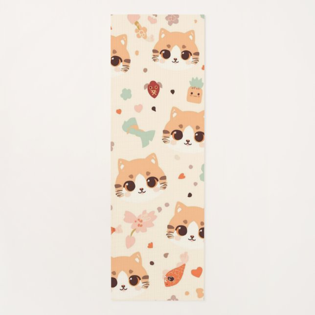 Cute Cat Cartoon Funny Pattern party Yoga Mat (Front)