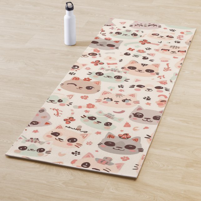 Cute Cat Cartoon Funny Pattern party Yoga Mat (In Situ)