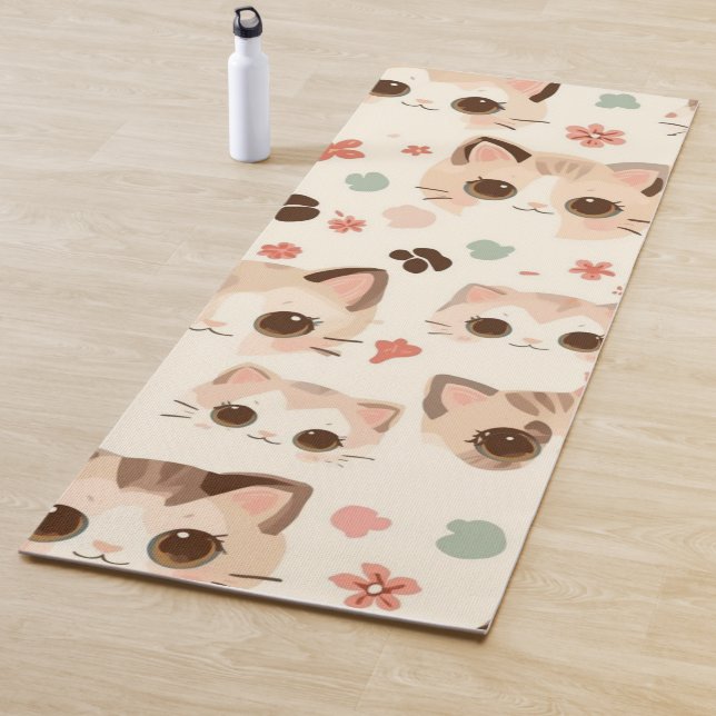 Cute Cat Cartoon Funny Pattern party Yoga Mat (In Situ)