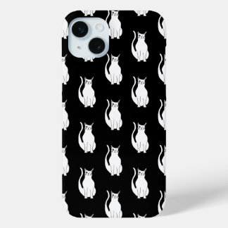Cute Cat Cartoon Pattern Hand Drawn Black iPhone 15 Mini Case