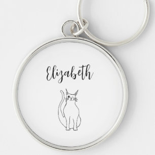 Cute Cat Cartoon Winking Kitty Black Script Key Ring