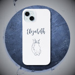 Cute Cat Cartoon Winking Kitty Simple iPhone 15 Mini Case<br><div class="desc">Cute Pet Cat cellphone case,  with a hand drawn winking kitty design and navy blue customisable script typography. A simple addition to your electronics accessories.</div>