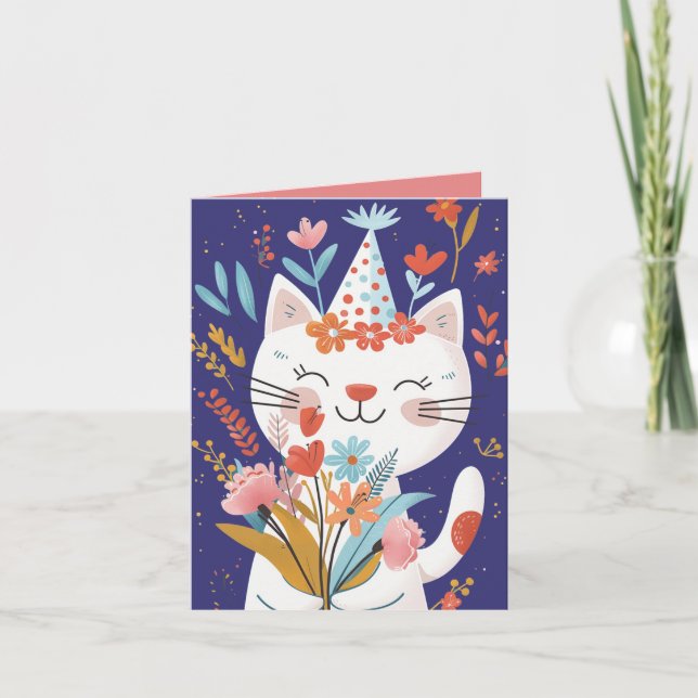 Cute Cat Celebration Birthday Invitation Card (Front)