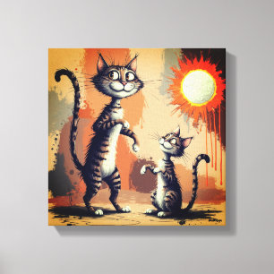 Cute Cat Characters Art Canvas Print