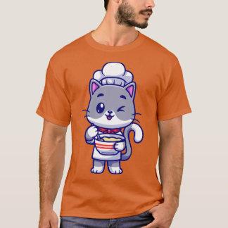 Cute Cat Chef Cooking Cartoon T-Shirt