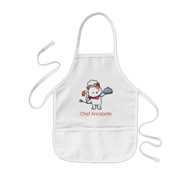 Cute Cat Chef Personalise Kids Apron (Front)
