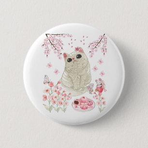 Cute Cat Cherry Blossom 6 Cm Round Badge