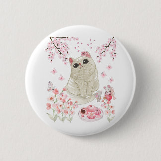 Cute Cat Cherry Blossom 6 Cm Round Badge