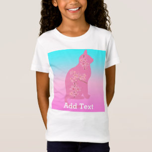 Cute Cat Cherry blossom Flower Sakura Girl  T-Shirt