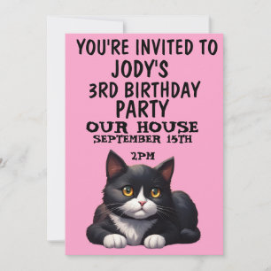 CUTE CAT CHILDS BIRTHDAY PINK INVITATIONS